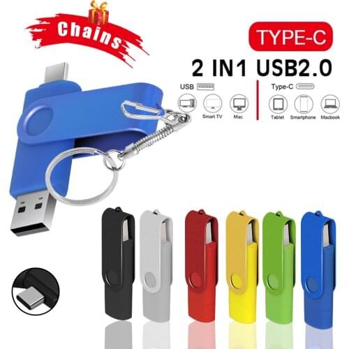 Metal USB Flash Drive 2.0 2 IN 1 USB 2.0 & Type C OTG Pen Drive 32GB 64GB 128GB 256GB High Speed USB Stick Pendrive Custom Logo