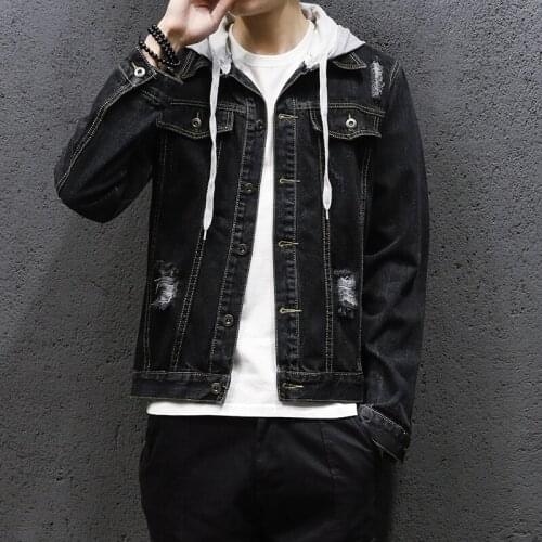 Hooded Denim Jackets Men Black 2020 New Japan Style Hip Hop Design Streetwear Jacket With Hat Hoody Outerwear Coats 5XL #705