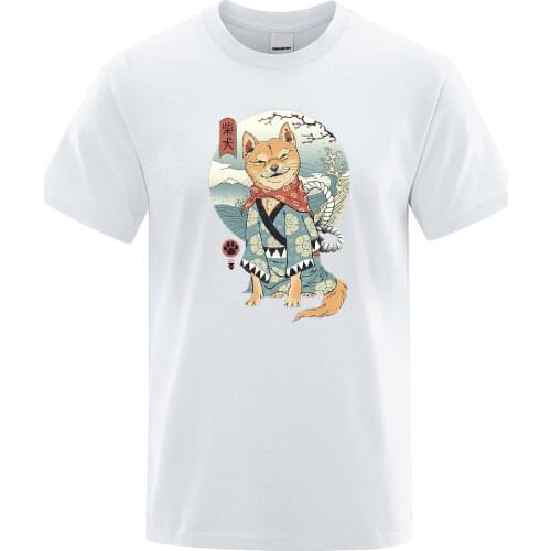 Japanese Style Ukiyo E Shiba Inu Printing Men Tshirts Casual Breathable T Shirt Vogue Vintage Tops Retro Breathable T-Shirts Man