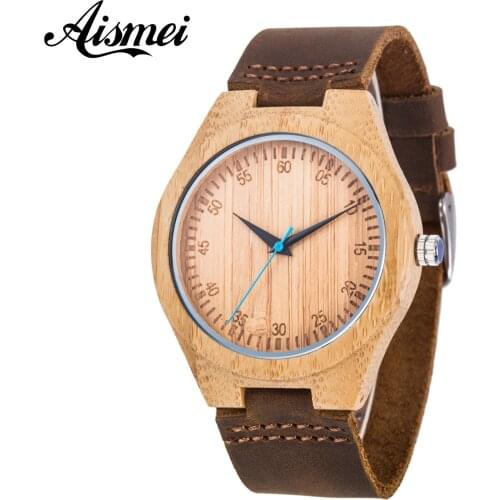 Men Womens Casual Antique Round Bamboo Wooden Watches With Leather Strap gentleman Lady Watches Top Brand Luxury Wrist Watch