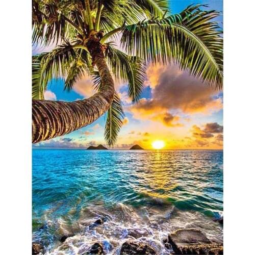 Seaside Landscape DIY Embroidery Cross Stitch 11CT Kits Needlework Craft Set Cotton Thread Printed Canvas Home Design