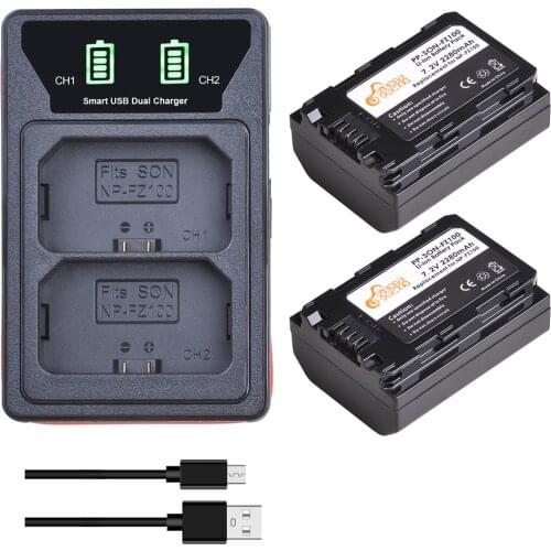 NP-FZ100 NPFZ100 Battery LED Dual USB Charger Type C Port for Sony NP-FZ100, BC-QZ1, Sony Alpha A7 III, A7R III, A7R IV
