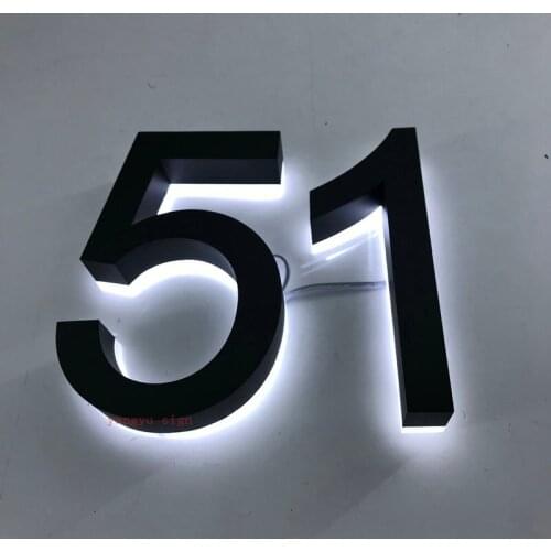 Custom outdoor 3d led solar light backlit stainless steel house number letters