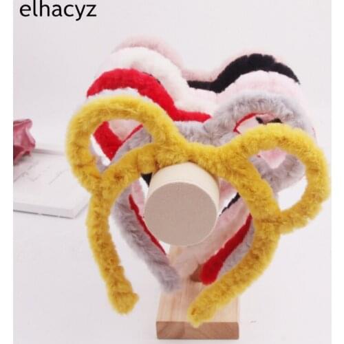 10pcs/lot Cute Bear Ears Hairband Faux Fur Headband Solid Cat Ears Plush Head Hoop Hair Bezel Band Women Party Hair Accessories