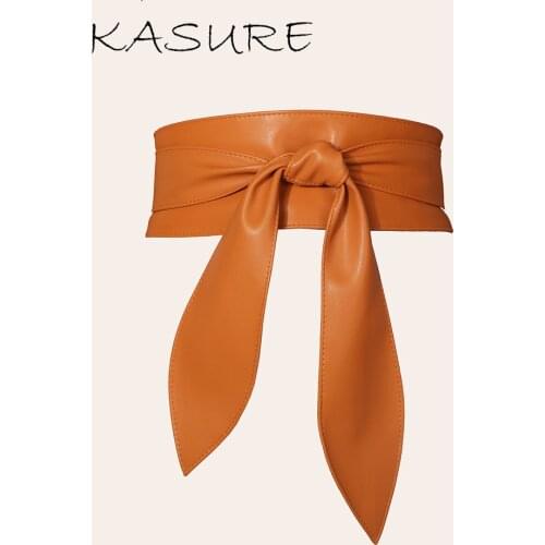 Kasure Wide Waist Corset Belts For Women Luxury Designer Brand Solid PU Tie Bow Belt Fashion Female Dress Accessories