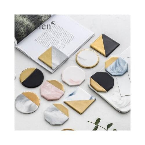 Luxury Unique Marble Pink Gold Ceramic Placemat Coaster Porcelain Mats Pads Table Decoration Accessories Kitchen Tool Decor Gif