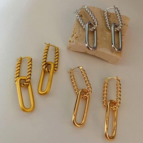 Ins Twisted Separable Oval Drop Earrings Gold Color Metal Fashion Women Jewelry France