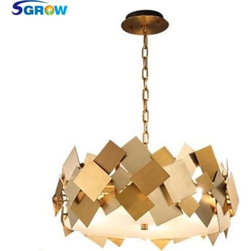 SGROW Art Iron Pendant Lights with E14 Bulb Gold Stainless Steel LED Lamp for Dinning Room Living Room Metal Chain Handing Light