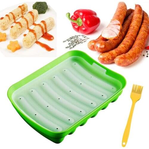 Sausage Makers Silicone Mold with 1pc Basting Brush DIY Hot Dog Handmade Ham DIY Sausage Mold Microwave Oven Safe