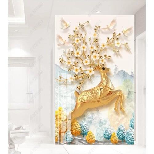 WDBH 3d photo wallpaper custom mural European-style embossed elk flowers porch Home decor living room wallpaper for walls 3 d