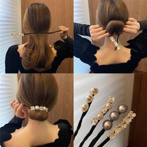 New Women Elegant Bud Chiffon Flowers Bun Maruko Hairstyles Making Long Tools Sweet Headband Hairbands Fashion Hair Accessories