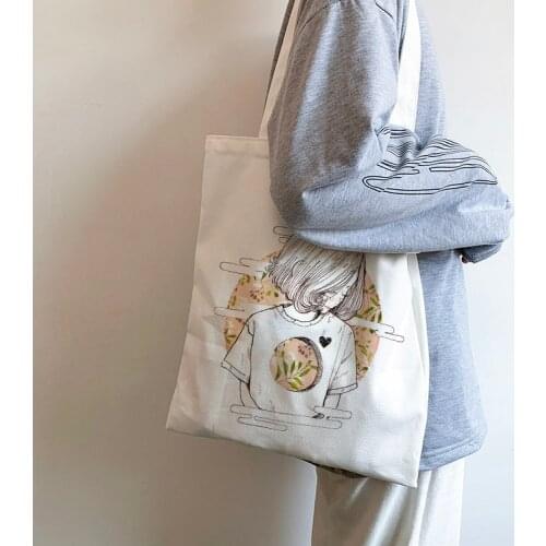 Women Canvas Shopping Bags Girls Print Students Eco Reusable Bags Foldable Shoulder Bag Casual Handbag Ladies Casual Tote Bags