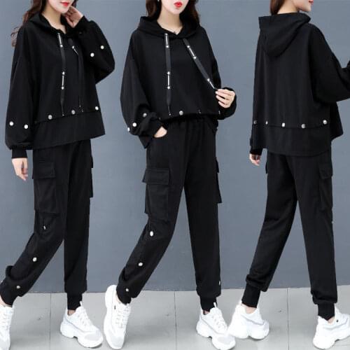 2021 Autumn Winter Women Hooded Suits Female Oversized Sweatshirt Elastic Waist Harem Pants Sets Ladies Tracksuits 5XL H1163