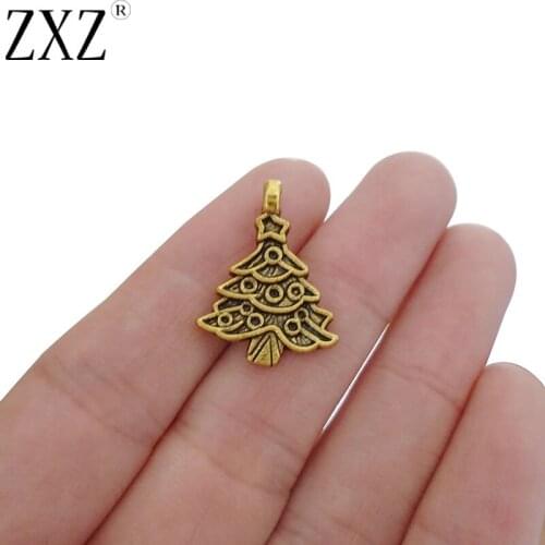 ZXZ 30pcs Antique Gold Xmas Christmas Tree Charms Pendants Beads for Necklace Bracelet Jewelry Making Findings 24x18mm