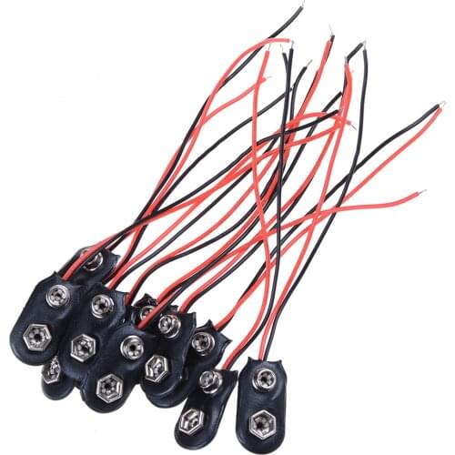 10Pcs I Type 9V Battery Snap Holder Clip Connector Hard Shell 10CM Cable Lead Wholesale