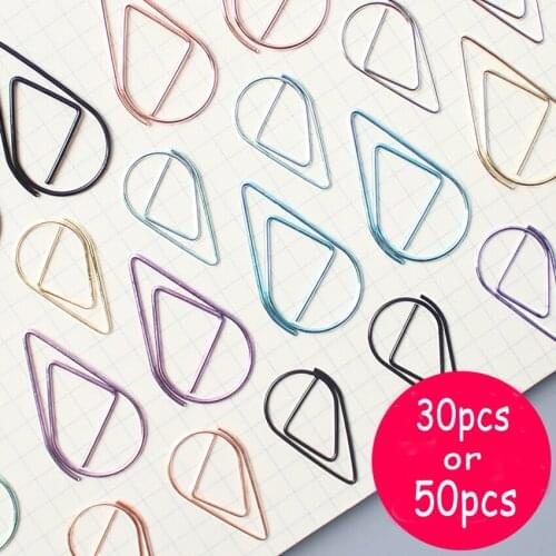30/50pcs/set Creative Drop Shape Clips Metal Bookmark Paper Clips Cute Message Folder Student Stationery Office School Supplies