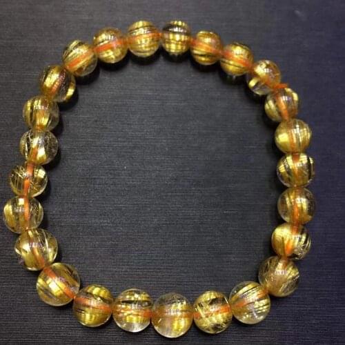 From Brazil Natural Gold Rutilated Quartz Bracelet 7mm Clear Round Beads Women Men Fashion Big Size Bead Wealthy Stone AAAAAAA