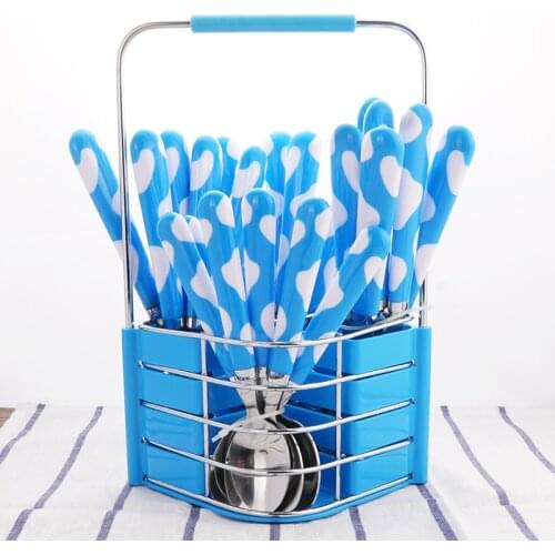 Kids Plastic Cutlery Set Stainless Steel Dinnerware Knife Fork 24 Pieces Children Tableware With Frame Camping Dinner Set