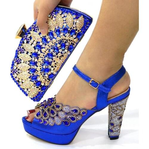 Doershow good price African Wedding Shoes and Bag Set BLUE Italian Shoes with Matching Bags Nigerian Women party! SLO1-61