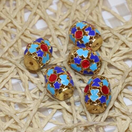 Elegant 18 type 5pcs gold-color cloisonne enamel accessories spacer beads carved fit diy bracelet necklace jewelry finding B2367