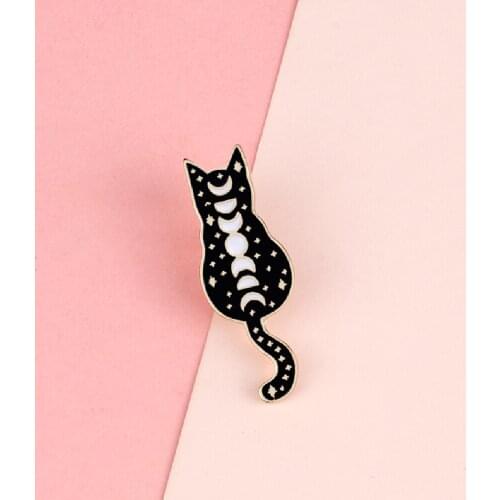Witch Black Cat Enamel Brooches Custom Moon Star Phase Wizard Cat Creative Pop-Enamel Pin Lapel Badges Jewelry Gifts for Friends