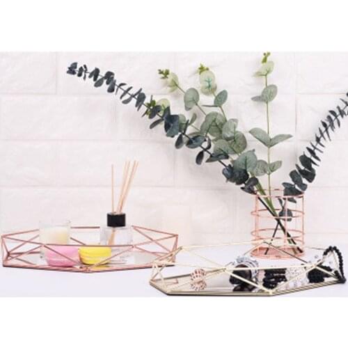 Metal Hexagon Storage Tray Cosmetic Box with Acrylic Mirror Nordic Iron Jewelry Display Tabletop Makeup Case Sundries Organizer