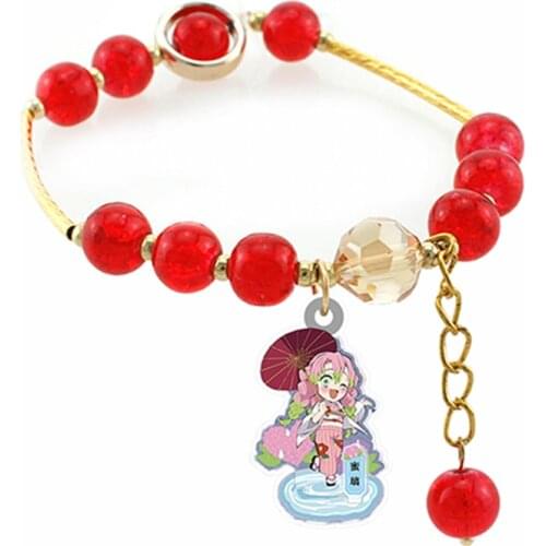 Cartoon girls Bracelet Red beads Bangle Epoxy Resin Anime Demon Slayer Kimetsu no Yaiba Bracelets Fairy women Jewelry GM239