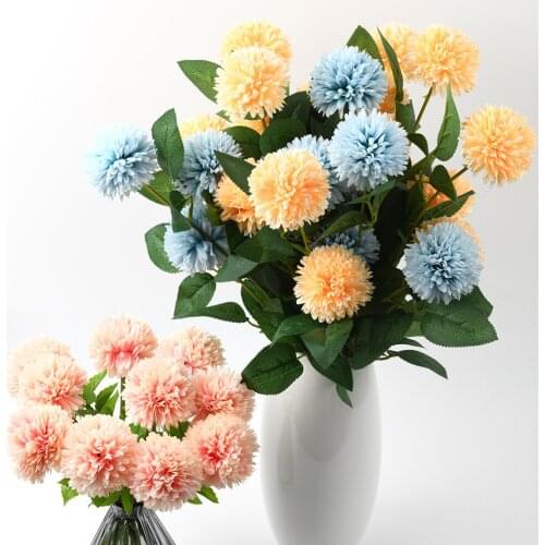 Dandelion Pompon Artificial Flower Branch Green Plant Wedding Flower Arrangement Accessories Home Decoration Dining Table Vase F