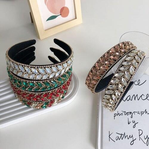 Luxury Full Diamond Baroque Headbands Fashion Hair Accessories Women Leaf Rhinestone Wide-brimmed Hairband Wild Hair Hoop New
