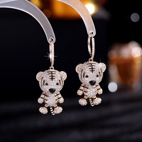 European And American New Trend Fashion Cute Animal Earrings Creative Exaggerated Little Tiger Pendant Ear Jewelry Female