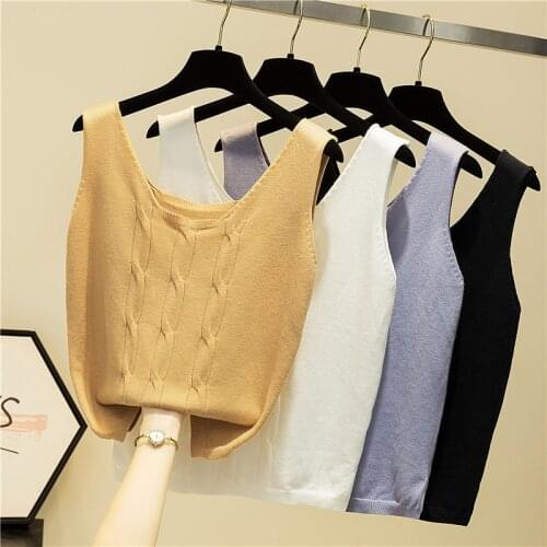 Ropa Mujer Verano 2021New Fashion Knitted Tank Tops Women Summer Woman Clothes Sleeveless Womens Top V-Neck Shirts Haut Femme