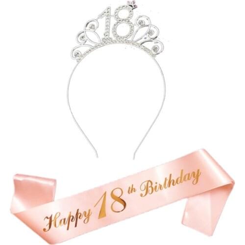 Party Decoration Birthday Party 18-year-old Adult Gift Rhinestone Hair Accessories Shoulder Strap Set Girl Shower Wreath Party-C