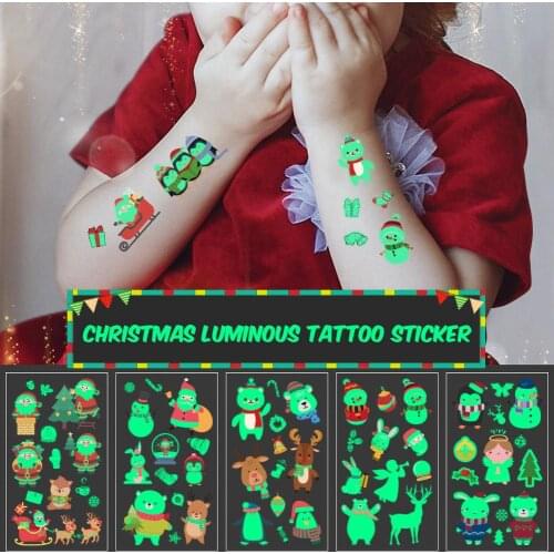 10Pcs Children Cartoon Cute Merry Christmas Temporary Tattoo Sticker Waterproof Fake Tattoo Boy Girls Body Art Holiday Supplies