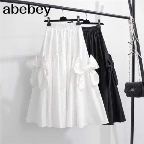 2021 Summer New Sweet Bow Patchwork Women Skirts Korean High Waist A-Line Skirt Japanese Chic Preppy Style Faldas Mujer
