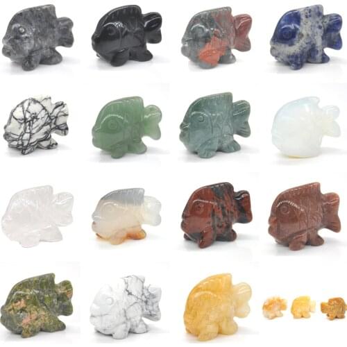 1.5" Fish Statue Natural Gemstone Room Decoration Healing Crystal Animals Figurines Reiki Lucky Carved Stones Wholesale