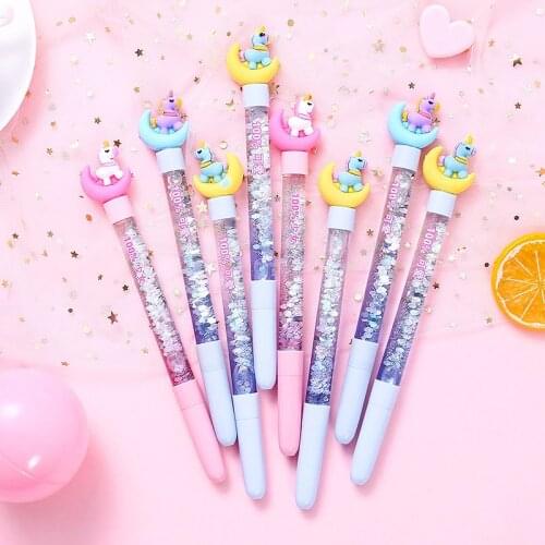 1PC Cute Stationery Unicorn Quicksand Gel Pen Creative Girl Star 0.5mm Unicorn Pen Kawaii School Supplies
