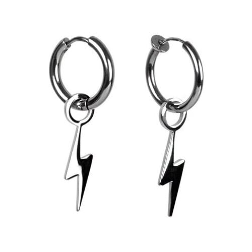 1 Pcs Fashion Stainless Steel Cool Smooth Lightning Pendant Earrings Personalized Men and Women Hip Hop Rock Party Jewelry