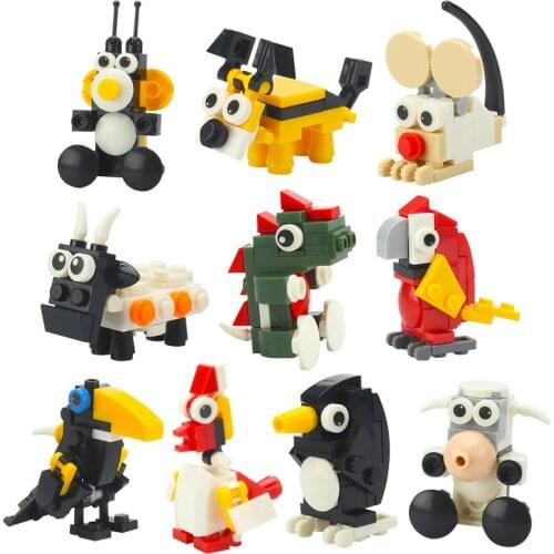 10pcs Fantasy Zoo animal mini brick set kids educational DIY blocks best gift building block toys monkey dog bird dinosaur mouse
