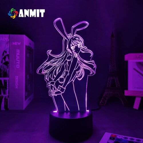 Anime Lamp Waifu Mai Sakurajima 3D Lamp Sakurajima Bunny Girl Gift To Girlfriend Home Decor Neon Light Kids Bedroom Manga