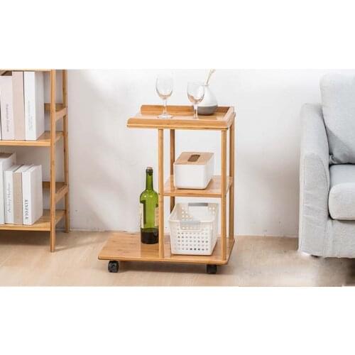Bamboo Coffee Table Movable Sofa Side Shelf Bed Side Table Corner Cabinet Narrow Slot Rack