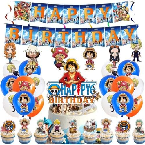 One Piece Theme Party Holiday Cake Decoration Pull Flag Hanging Spin Balloon Arrangement Birthday Party Decoration Baby Shower