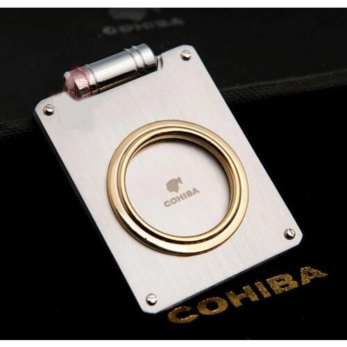 COHIBA One Blade Stainless Steel Gold P Cigarette Cigar Cutter Pocket Gadget Zigarre Smoking Accessories Guillotine +Pouch 736B