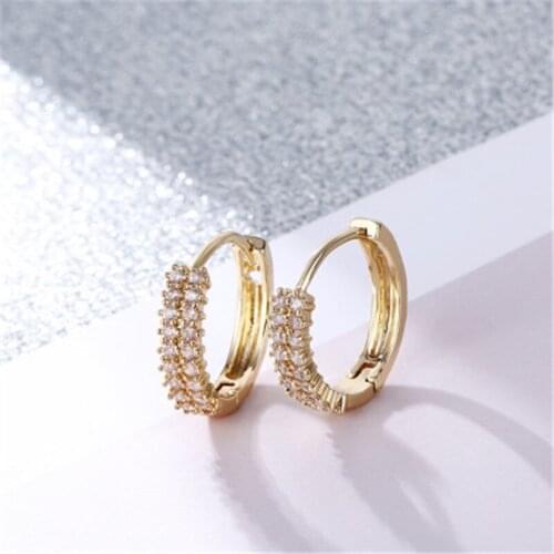 Double Row Fashion Shiny Zircon Earrings AAA Zircon Earring For Women Jewelry Dropshipping Gold Color