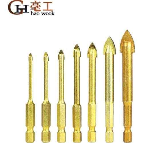 Haowook 1/4'' Hex Shank Tungsten Carbide TCT Glass Drill Bits Set Titanium Coated Power Tools Accessories Wall/Glass Hole Drill
