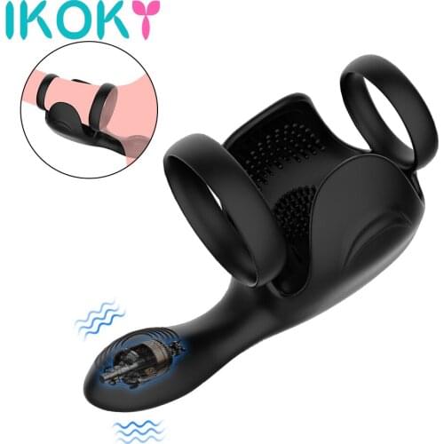 IKOKY Delay Ejaculation Electric Pulse Vibrator Cock Ring 10 Mode Sex Toys For Men Penis Ring Testicle Vibrator Male masturbator