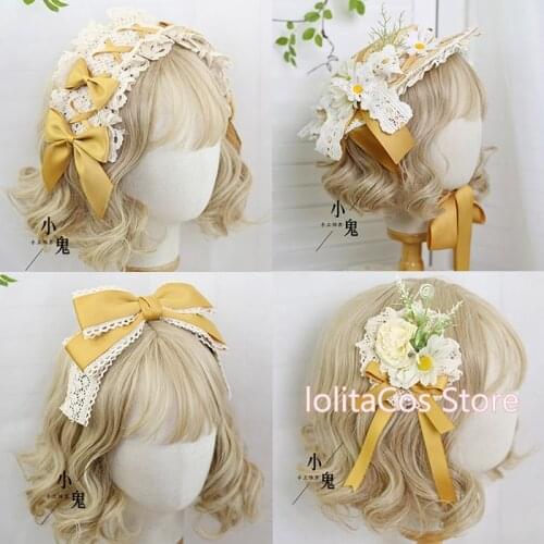 Ginger Lolita Bow Lace Hair Clip Flat Hat Headband KC Hair band Mori Girl Sunflower Dress Hairpin Top hat Hair Accessories