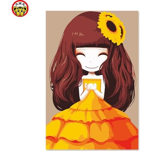 Painting by numbers art paint by number The little girl thought the girl cartoon flower sunflower Princess Dress Girls heart Men
