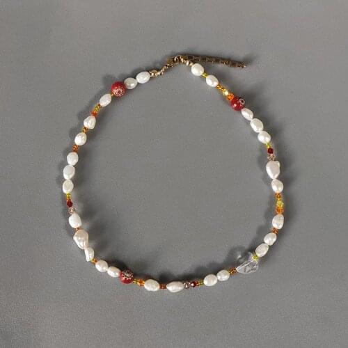 2021 Crystal Beads Natural Pearl Mix And Match Short Necklace Valentines Day Sweet Romantic Gift For Girls Bizuteria Damska