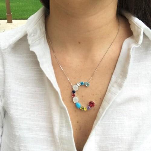 Colorful big stone multi letter Alphabet customize name initial necklace women wedding necklace jewelry