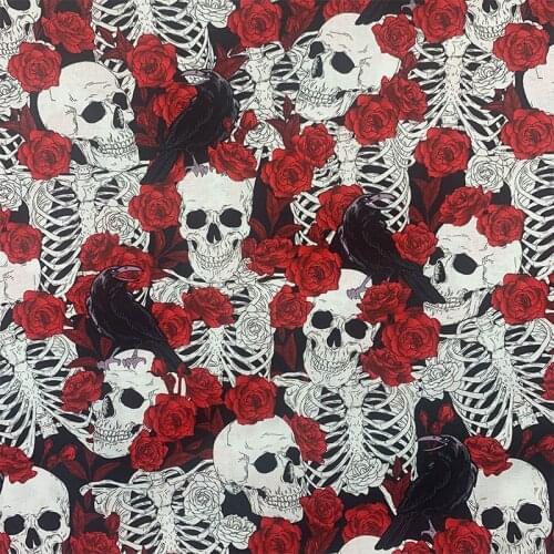 Cool 100% Cotton Fabric Black Bottom Skull Rose Pattern Fabric Digital Print Sewing Material DIY Home Patchwork Dress Clothing